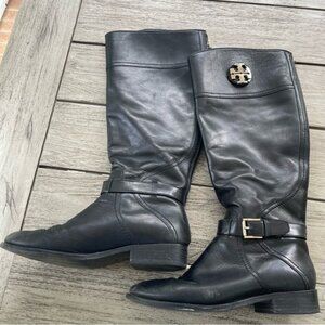 Tory Burch Adeline Black Leather Riding Boots Womens